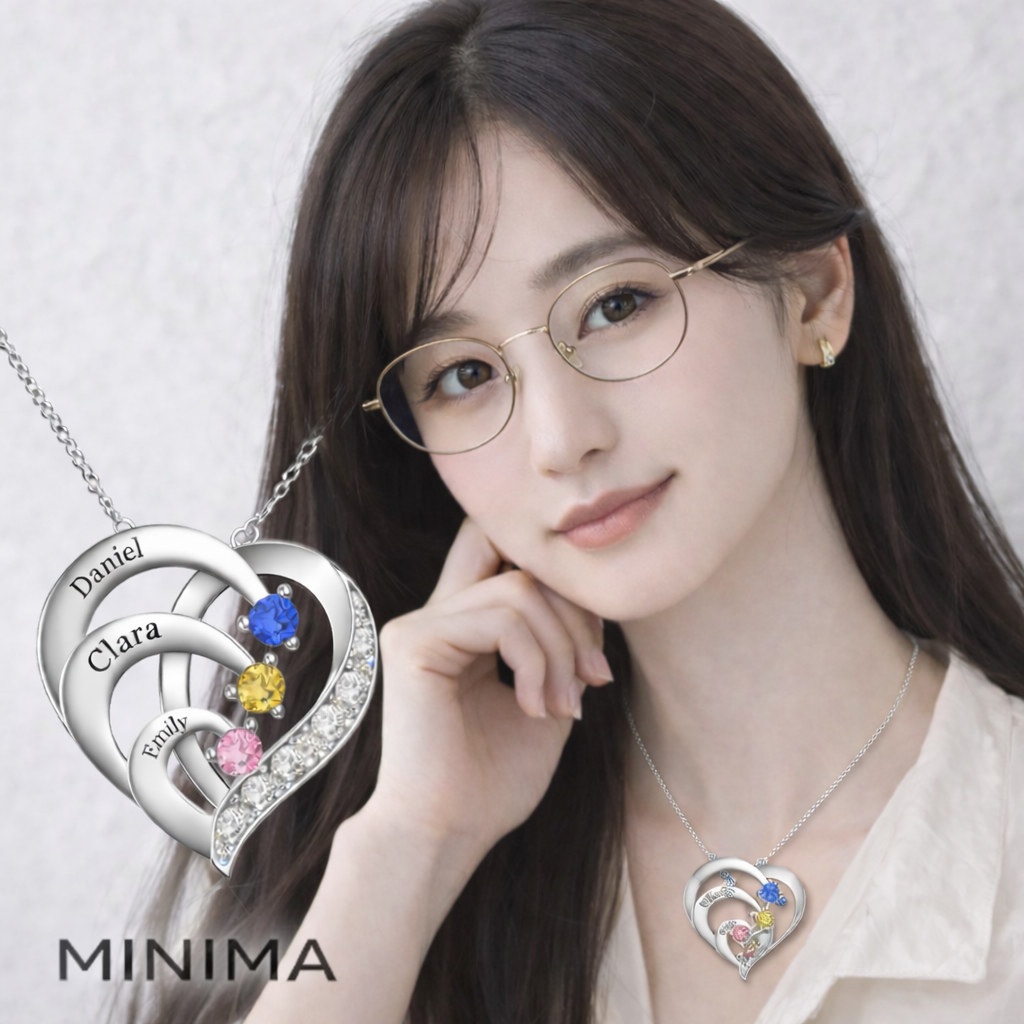 パーソナライズ ネームネックレス 誕生石付き ハートペンダント 名前刻印 カスタムネックレス クリスマスギフト