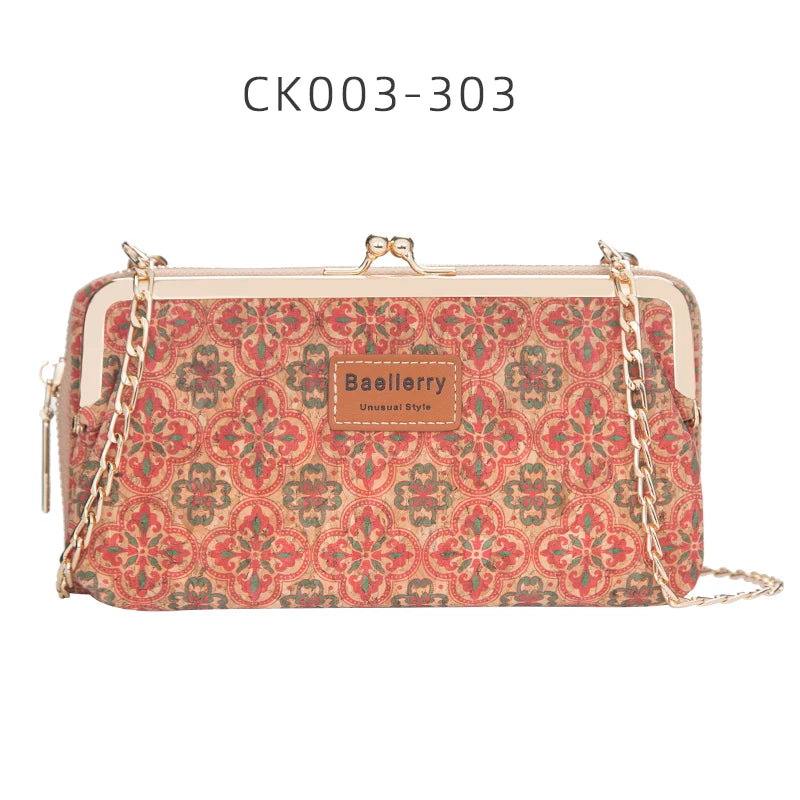 レディース 長財布 ウッドグレイン チェーン付き ショルダーバッグ ミニバッグ