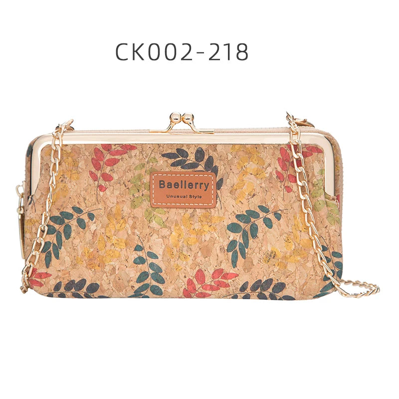 レディース 長財布 ウッドグレイン チェーン付き ショルダーバッグ ミニバッグ