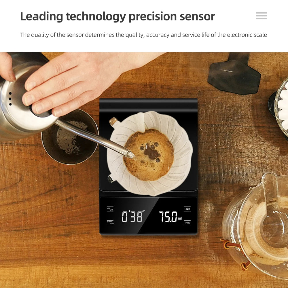 コーヒースケール タイマー付き 3kg/0.1g - デジタル計量器 ドリップコーヒー エスプレッソ用 LCD表示