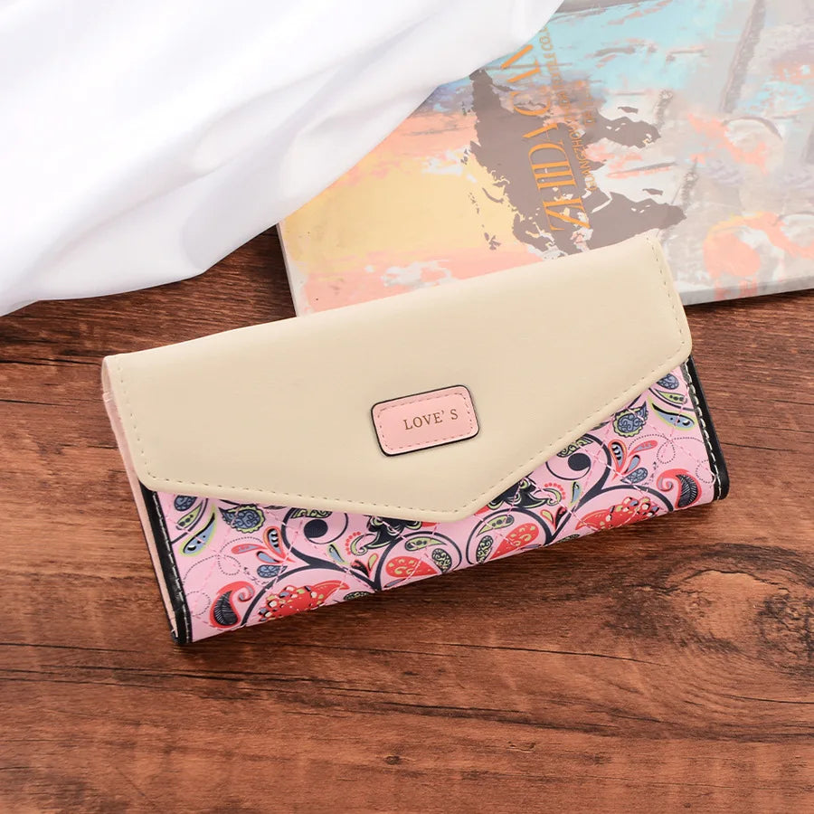 レディース 長財布 フラワー 三つ折り エンベロープ バックル ジッパー パース