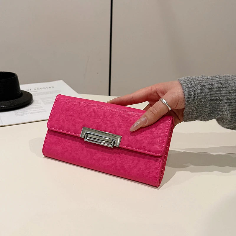 レディース 長財布 PUレザー ミニマリスト シンプル 無地 コインポケット クラッチバッグ