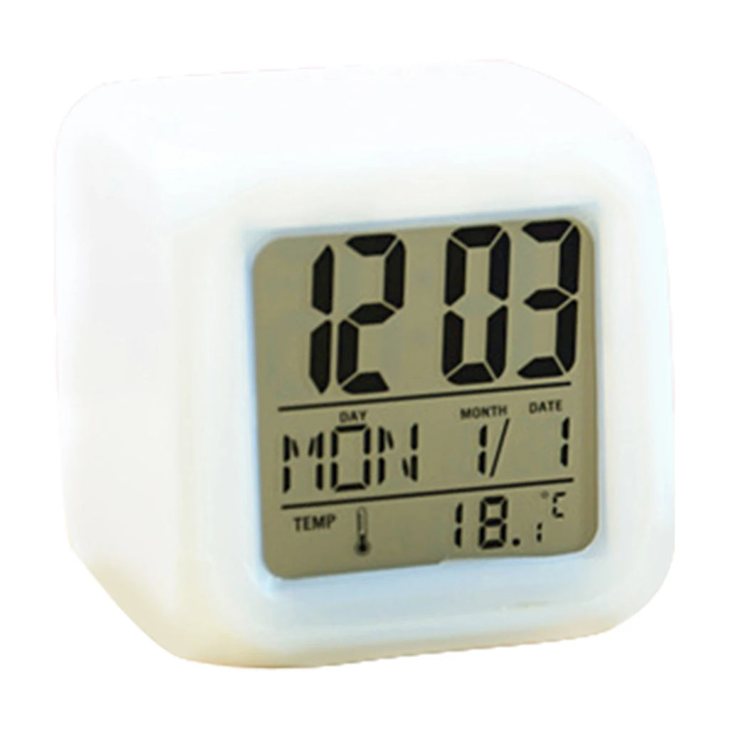 LEDデジタル目覚まし時計 ミニデスクキューブ カラフルライト カレンダー 温度表示 多機能