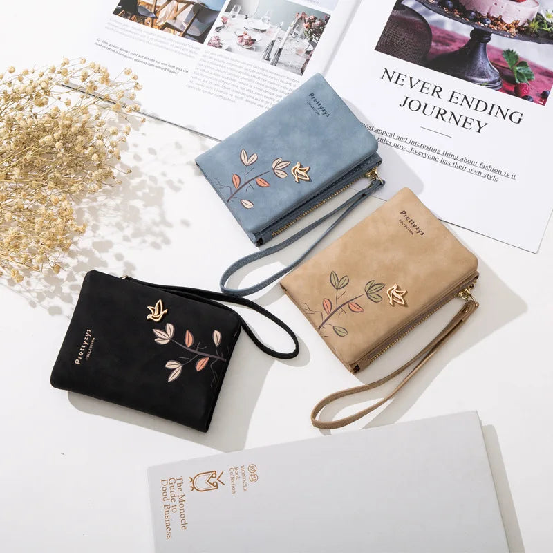 レディース 二つ折り財布 フレッシュフラワー ソフトレザー リストレット付き コンパクト