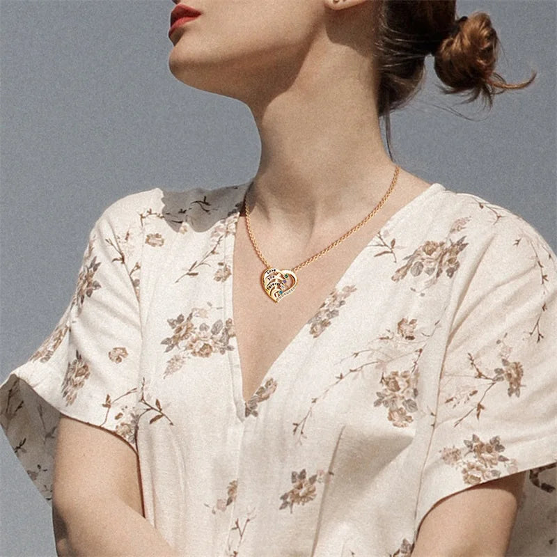 パーソナライズ ネームネックレス 誕生石付き ハートペンダント 名前刻印 カスタムネックレス クリスマスギフト