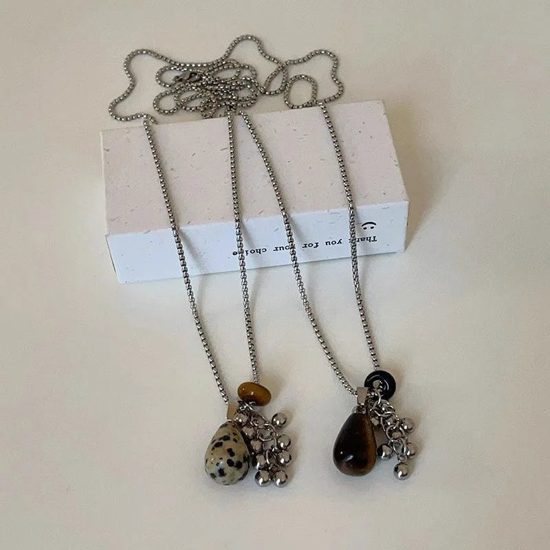 タイガーアイストーン 不規則ペンダント ロングネックレス レディース