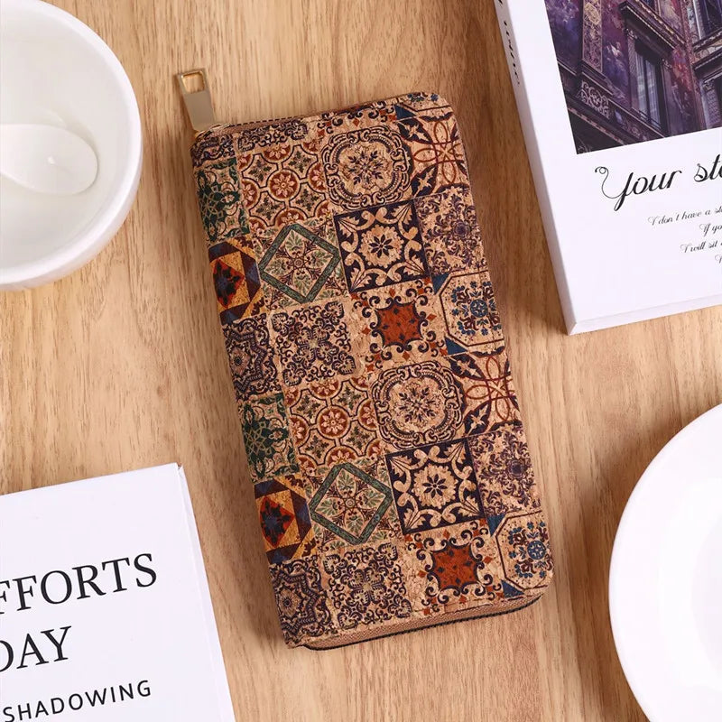 レディース ボヘミアン 長財布 ウッドグレイン 多機能 カードスロット アーティスティック レトロ