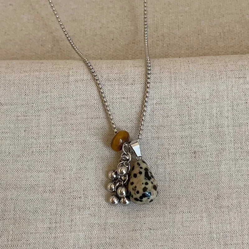 タイガーアイストーン 不規則ペンダント ロングネックレス レディース