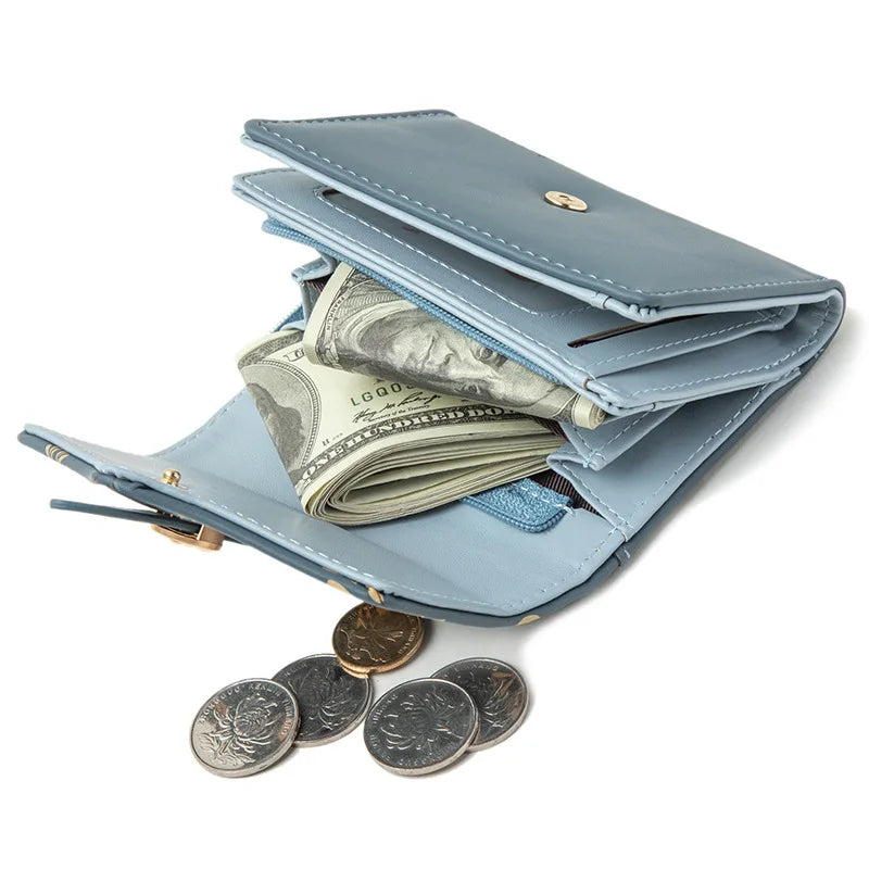 レディース フラワープリント 三つ折り財布 コインポケット カードスロット クラスプ留め