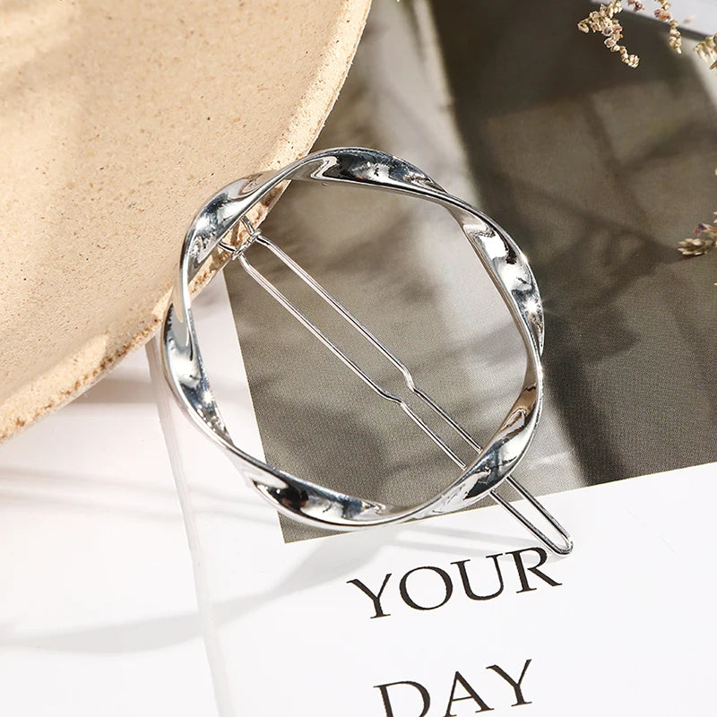 メタルヘアクリップ エレガント ラウンドバレッタ カラークリスタル ヘアピン レディース ゴールド ヘアアクセサリー