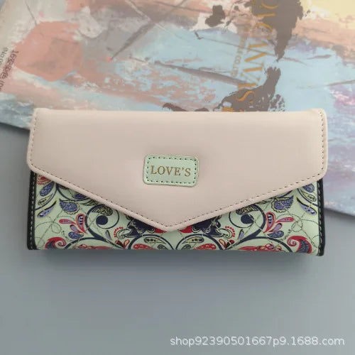 レディース 長財布 フラワー 三つ折り エンベロープ バックル ジッパー パース