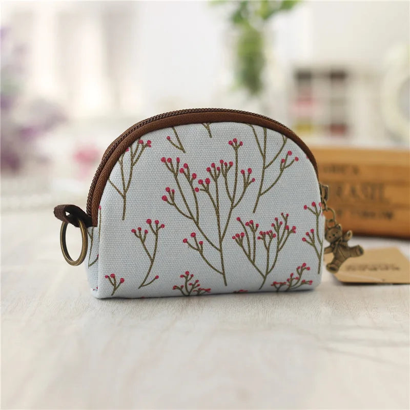 レディース キャンバス カートゥーンプリント キーチェーン ミニ財布 カード入れ コインケース