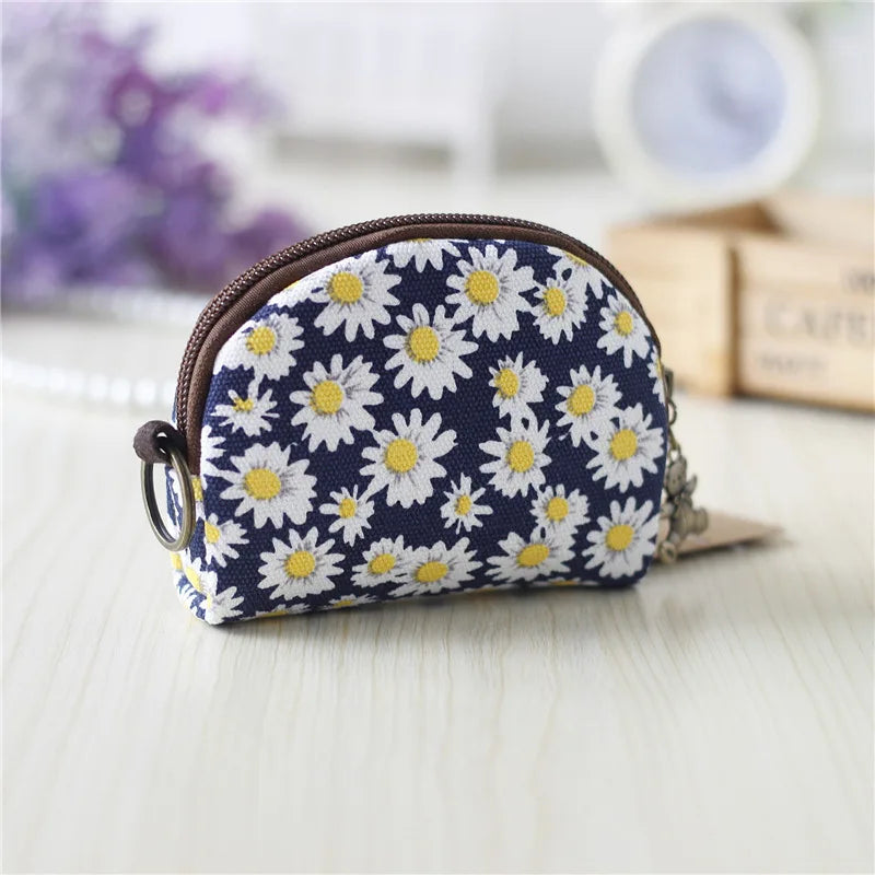 レディース キャンバス カートゥーンプリント キーチェーン ミニ財布 カード入れ コインケース