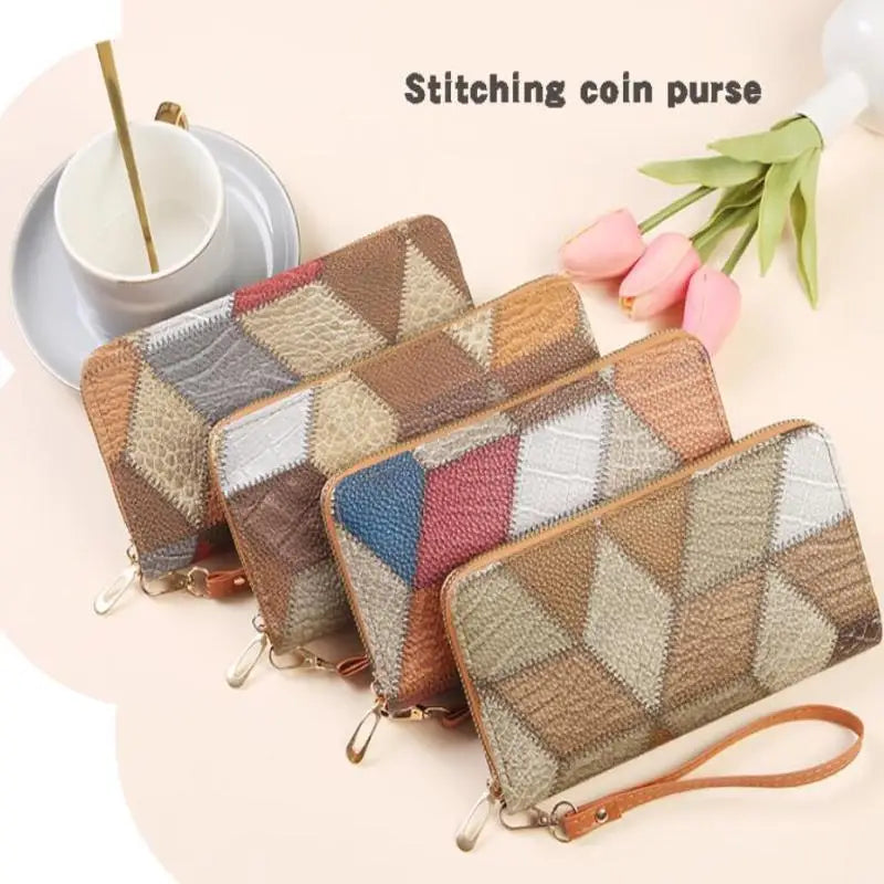 レディース ヴィンテージ 長財布 コントラストカラー ジッパー コインパース クラッチバッグ