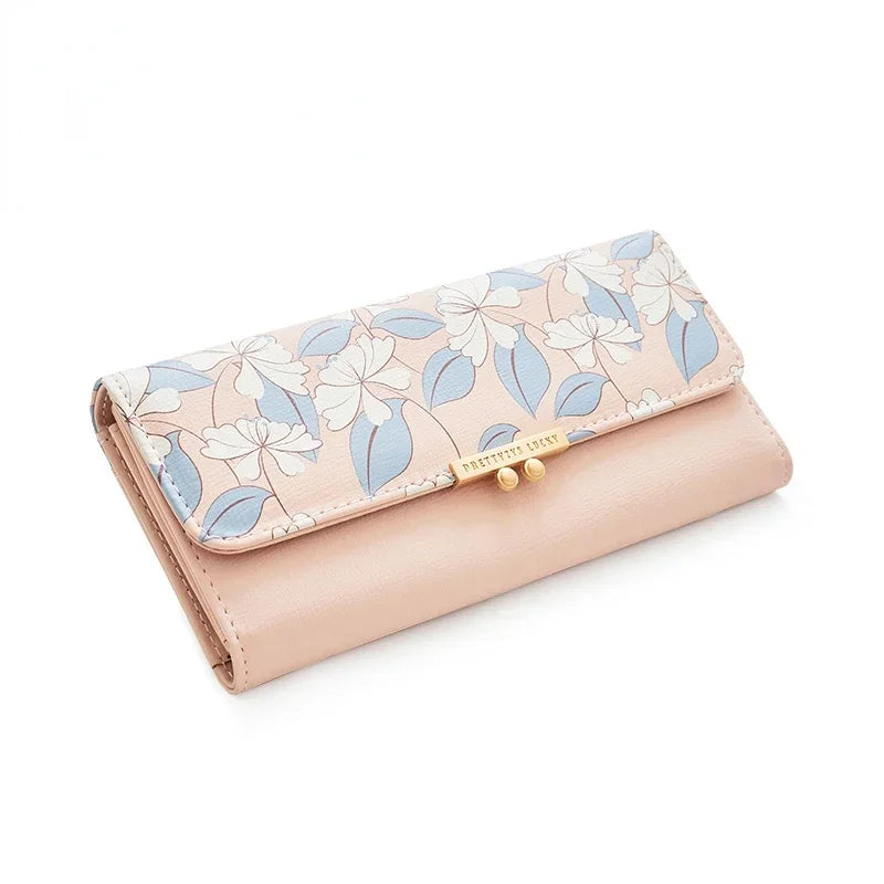 レディース 長財布 フラワープリント 三つ折り 大容量 スマホ収納可能