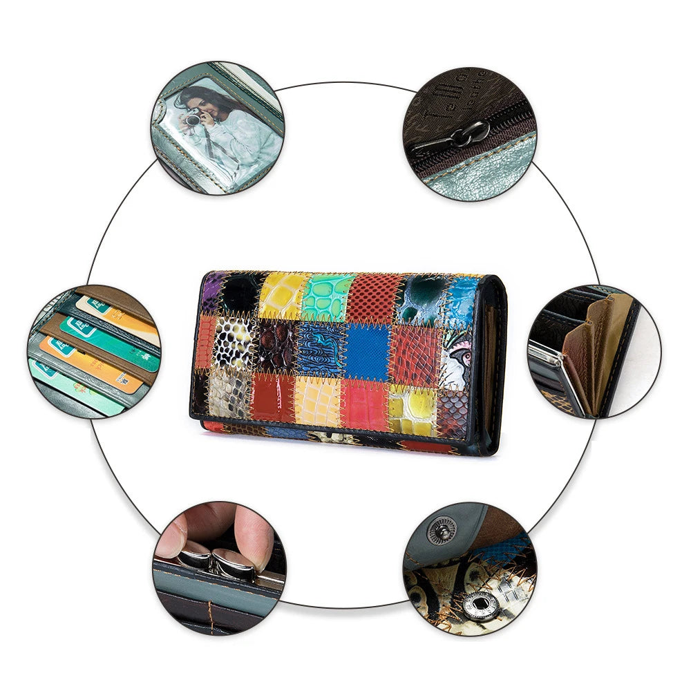 レディース 本革 長財布 カウレザー パッチワーク スマホ収納 カードホルダー