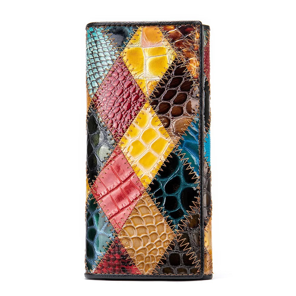 レディース 本革 長財布 カウレザー パッチワーク スマホ収納 カードホルダー