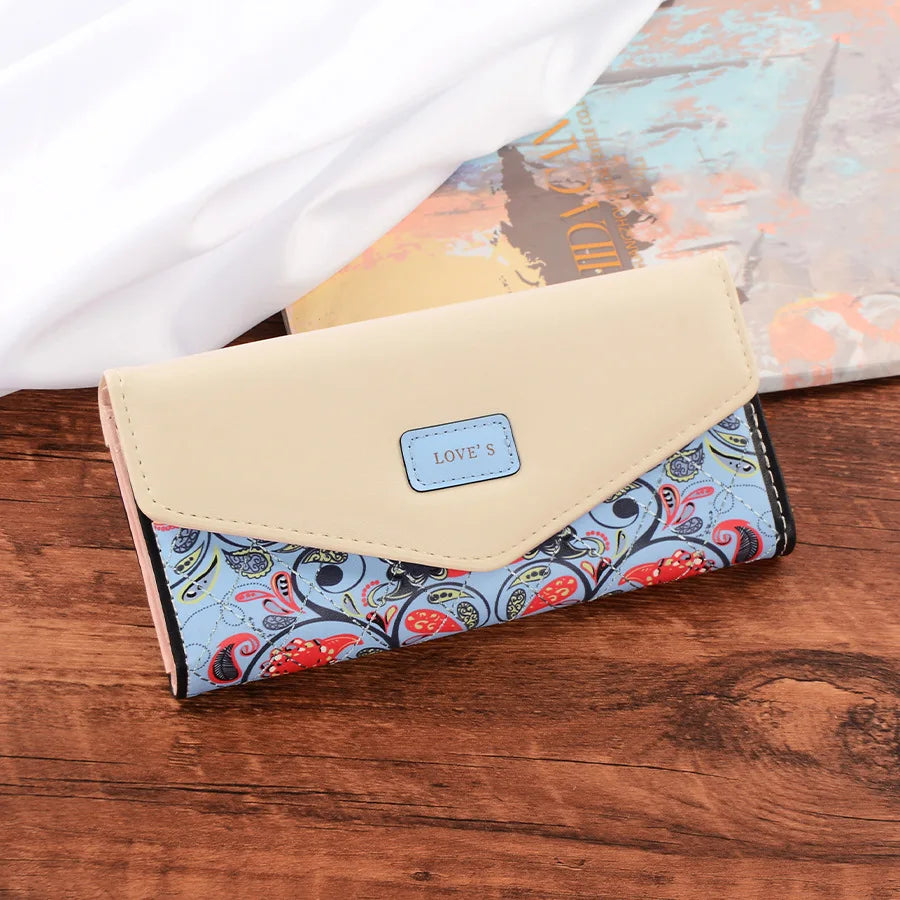 レディース 長財布 フラワー 三つ折り エンベロープ バックル ジッパー パース