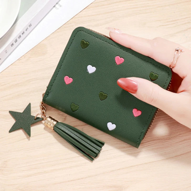 レディース ミニ財布 タッセル付き ジッパー PUレザー コインパース ハンドウォレット