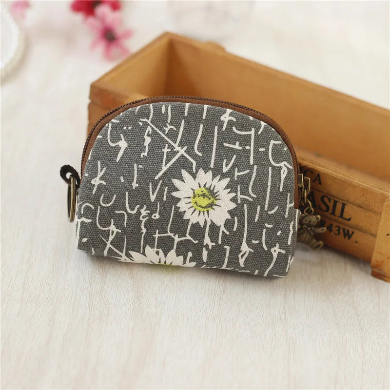 レディース キャンバス カートゥーンプリント キーチェーン ミニ財布 カード入れ コインケース
