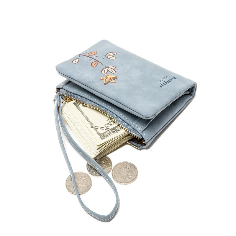 レディース 二つ折り財布 フレッシュフラワー ソフトレザー リストレット付き コンパクト
