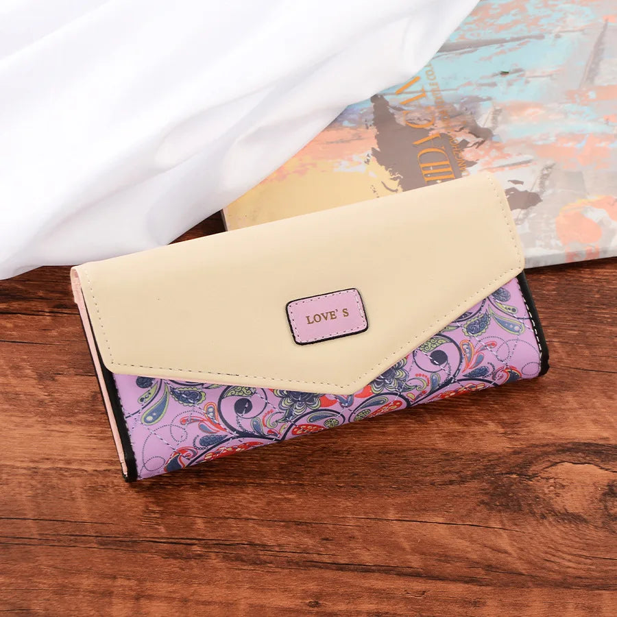 レディース 長財布 フラワー 三つ折り エンベロープ バックル ジッパー パース