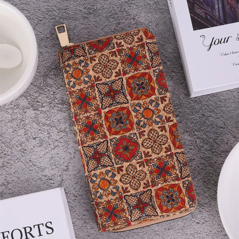 レディース ボヘミアン 長財布 ウッドグレイン 多機能 カードスロット アーティスティック レトロ