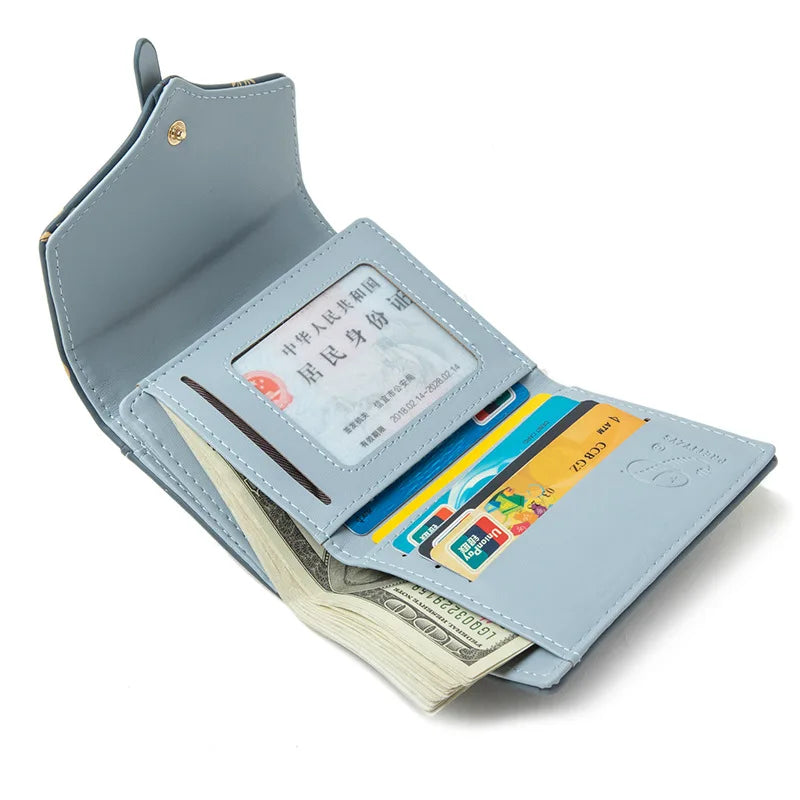 レディース フラワープリント 三つ折り財布 コインポケット カードスロット クラスプ留め