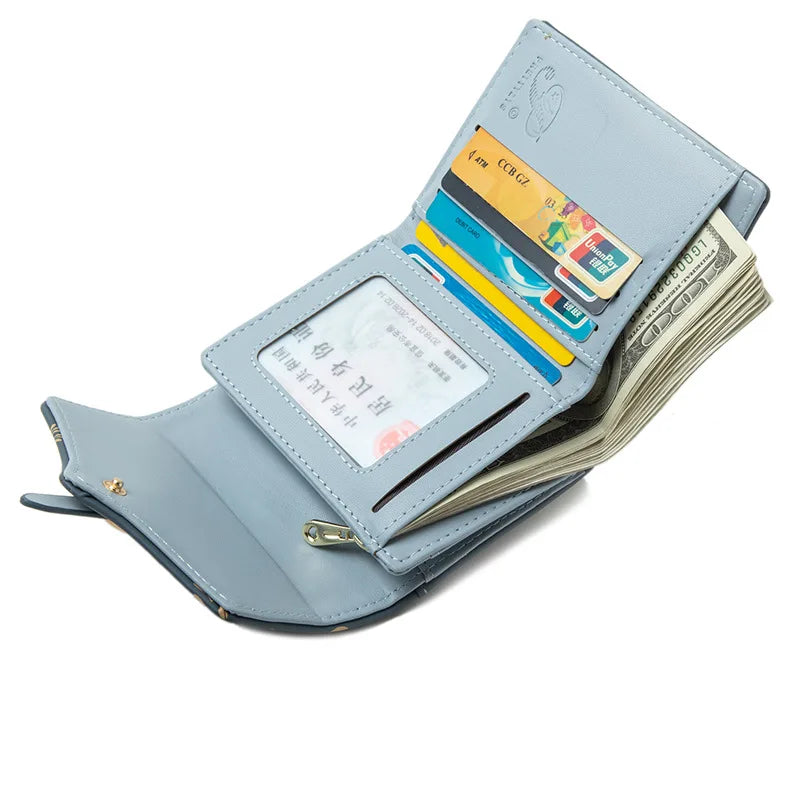 レディース フラワープリント 三つ折り財布 コインポケット カードスロット クラスプ留め