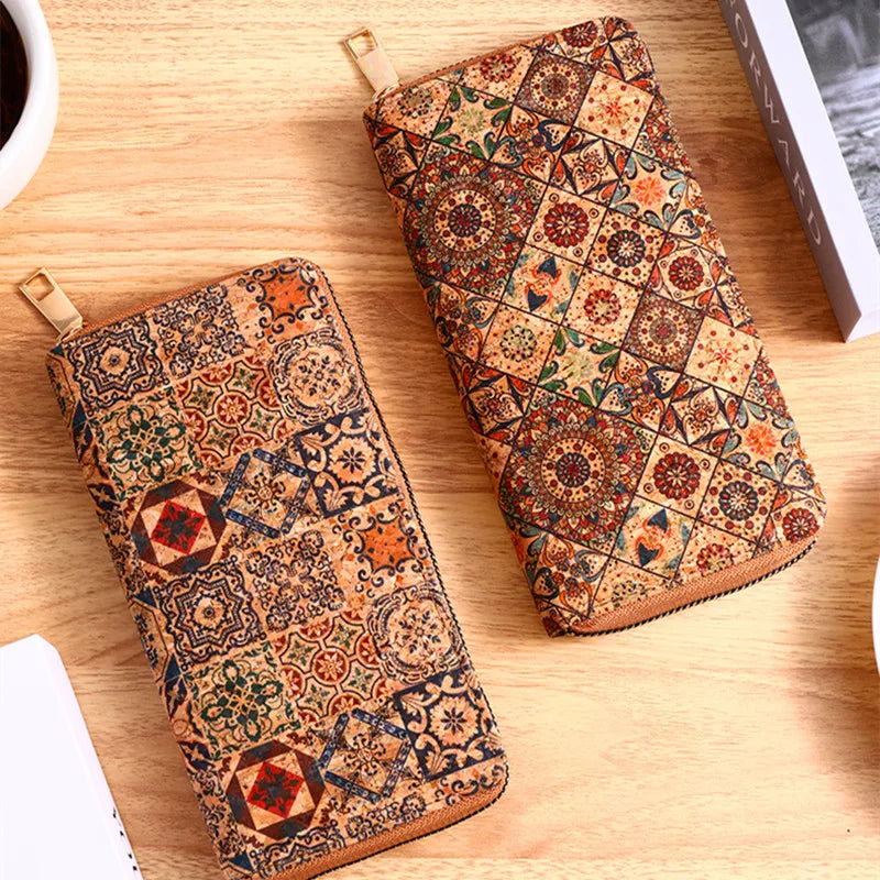 レディース ボヘミアン 長財布 ウッドグレイン 多機能 カードスロット アーティスティック レトロ