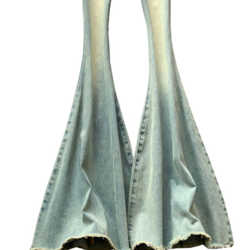 レディース ジーンズ 秋 シックなデイリー フレアパンツ グラデーションカラー ハイストリート フルレングス ファッション 万能 気品 シンプル 光沢