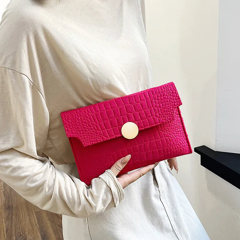 レディース フェルト財布 コインパース 大容量 エンベロープ型 無地 キャンディカラー ハンドバッグ