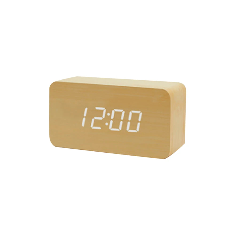 LED木製目覚まし時計 音声制御 デジタル時計 USB給電 デスククロック