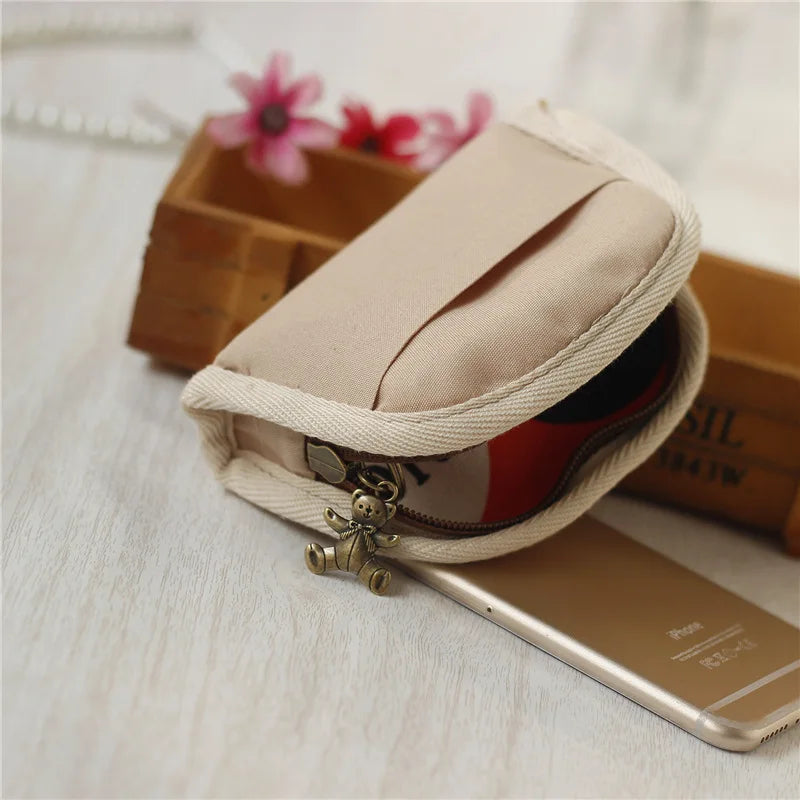 レディース キャンバス カートゥーンプリント キーチェーン ミニ財布 カード入れ コインケース