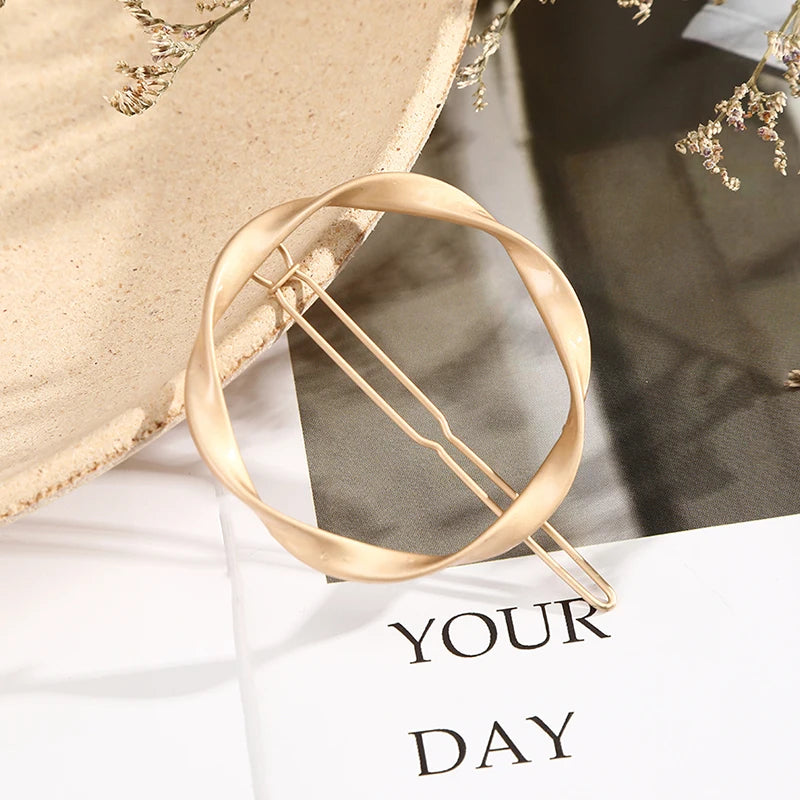 メタルヘアクリップ エレガント ラウンドバレッタ カラークリスタル ヘアピン レディース ゴールド ヘアアクセサリー